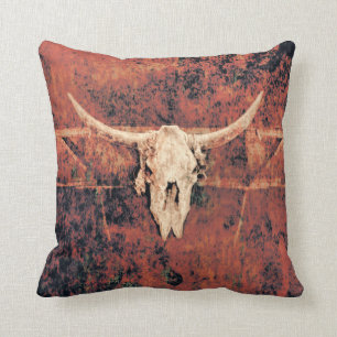 Bull Skull Western Land Brown Black Rustige Art Kussen