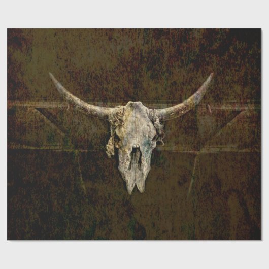 Bull Skull Western Land Brown Old Rustige Grunge Cadeaupapier (Vlak)
