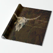 Bull Skull Western Land Brown Old Rustige Grunge Cadeaupapier (Uitgerold)