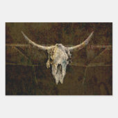 Bull Skull Western Land Brown Old Rustige Grunge Inpakpapier Vel (Voorkant 3)