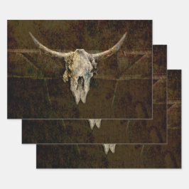 Bull Skull Western Land Brown Old Rustige Grunge Inpakpapier Vel