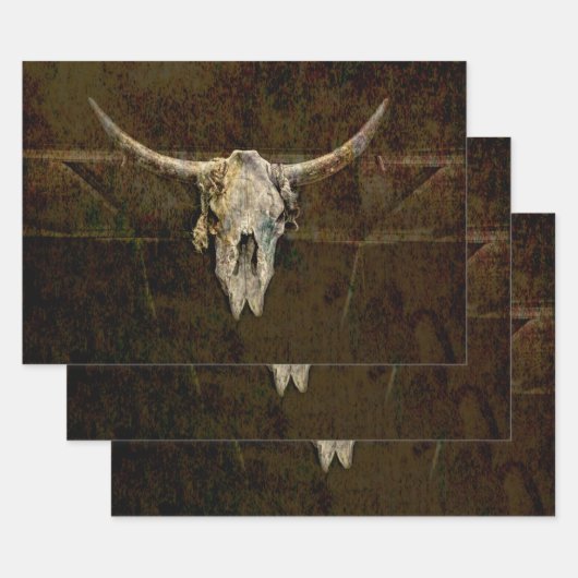 Bull Skull Western Land Brown Old Rustige Grunge Inpakpapier Vel (Set)