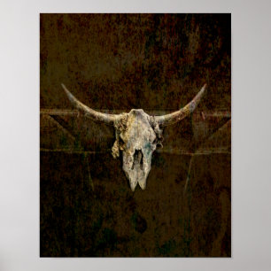Bull Skull Western Land Brown Old Rustige Grunge Poster