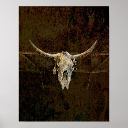 Bull Skull Western Land Brown Old Rustige Grunge Poster (Voorkant)