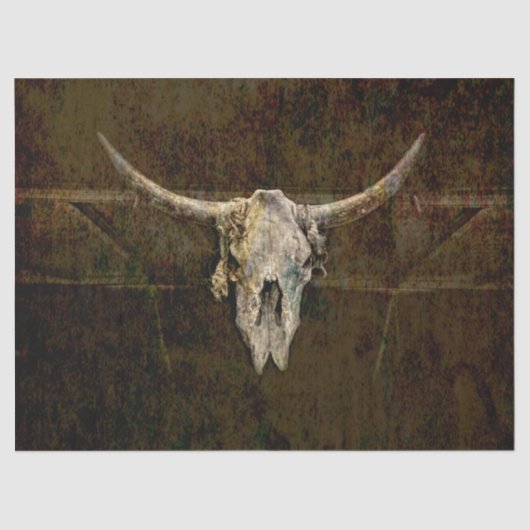 Bull Skull Western Land Brown Old Rustige Grunge Tissuepapier (Voorkant)