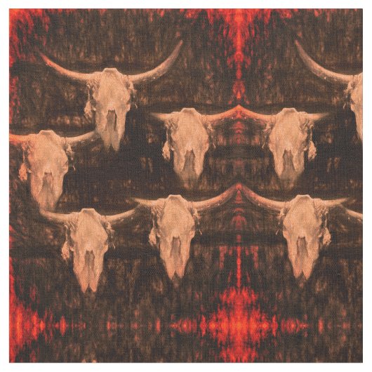 Bull Skull Western Land Brown Red Rustic Stof (Close Up)