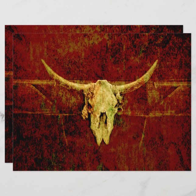 Bull Skull Western Land Brown Rustic Grunge Art (Voorkant / Achterkant)