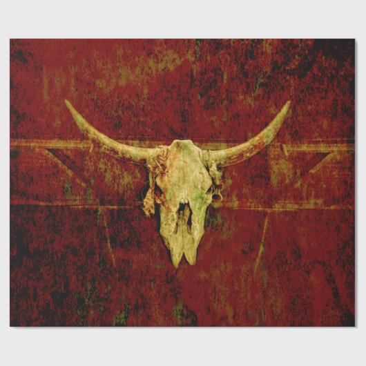 Bull Skull Western Land Brown Rustic Grunge Art Cadeaupapier (Vlak)