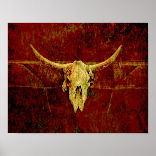 Bull Skull Western Land Brown Rustic Grunge Art Poster (Voorkant)