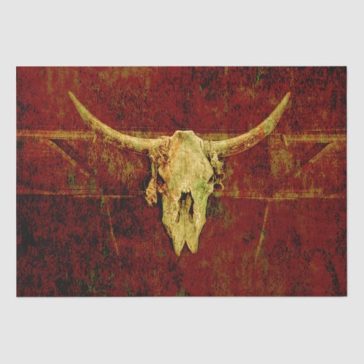 Bull Skull Western Land Brown Rustic Grunge Art Tissuepapier (Voorkant)