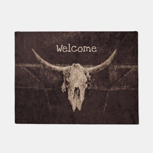 Bull Skull Western Land Brown Rustic Welkom Deurmat (Voorkant)