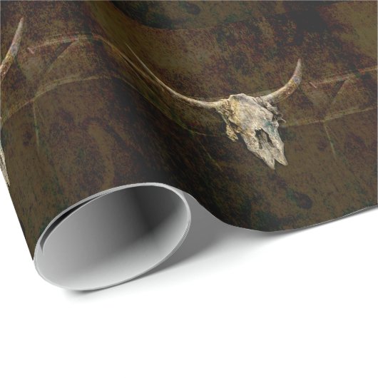 Bull Skull Western Land Brown Rustin Pattern Cadeaupapier (Rol Hoek)