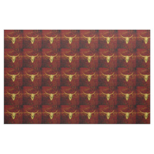 Bull Skull Western Land Brown Rustin Pattern Stof