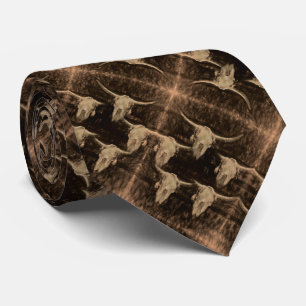 Bull Skull Western Land Brown Sepia Rustic Art Stropdas