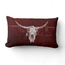 Bull Skull Western Land Burgundy Red Old Rustic