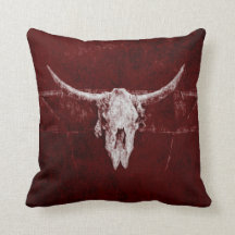 Bull Skull Western Land Burgundy Red Old Rustic