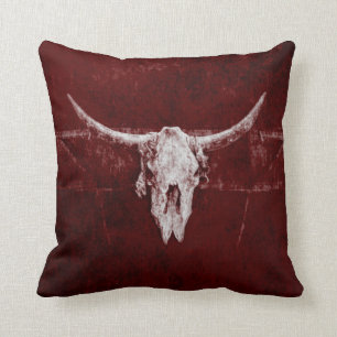 Bull Skull Western Land Burgundy Red Old Rustic Kussen