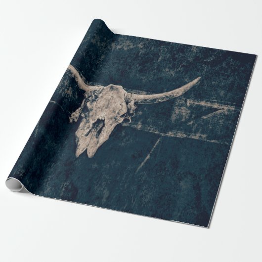 Bull Skull Western Land Grey Rustic Old Grunge Cadeaupapier (Uitgerold)