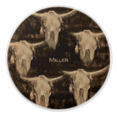 Bull Skull Western Land Rustic Brown Sepia Art Keramische Knop (Voorkant)
