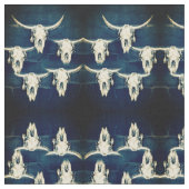 Bull Skull Western Land Rustic Indigo Blue Stof (Close Up)