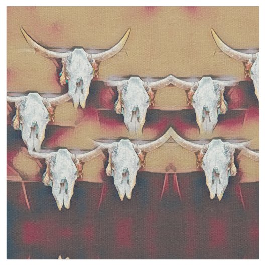 Bull Skull Western Rustic Tan Pattern Stof (Close Up)