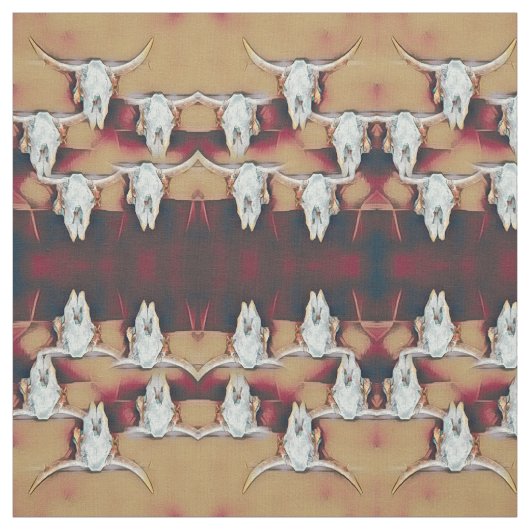 Bull Skull Western Rustic Tan  Pattern Stof (Swatch)
