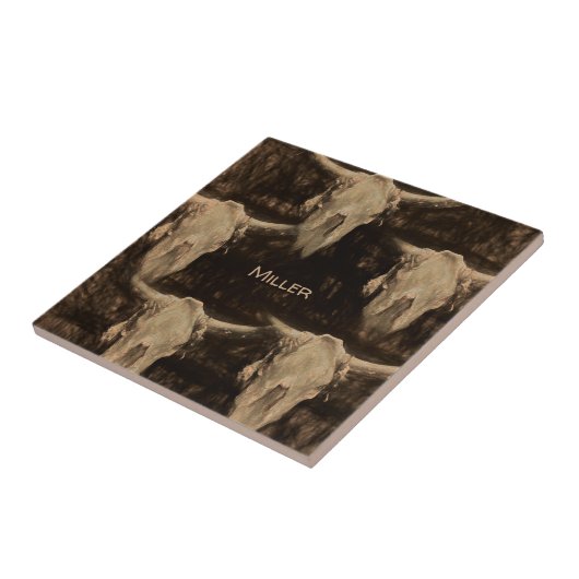 Bull Skull Western Rustisch Land Brown Sepia Art Tegeltje (Zijkant)