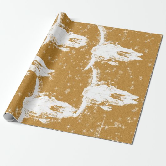 Bull Skulls Gold White elegant glitter Pattern Cadeaupapier (Uitgerold)