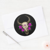 Bull Sugar Skull met Paarse Rozen op zwart Ronde Sticker (Envelop)