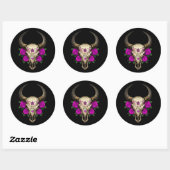 Bull Sugar Skull met Paarse Rozen op zwart Ronde Sticker (Vel)