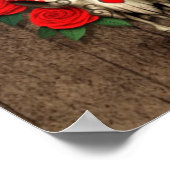 Bull Sugar Skull met rode rozen op hout Poster (Hoek)