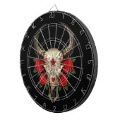 Bull Sugar Skull met rode rozen op zwart Dartbord (Voorkant Rechts)