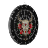 Bull Sugar Skull met rode rozen op zwart Dartbord (Voorkant Links)