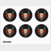 Bull Sugar Skull met rode rozen op zwart Ronde Sticker (Vel)