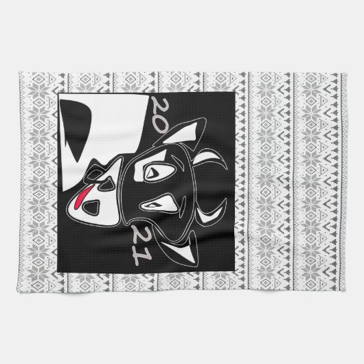 Bull symbool Nieuw jaar 2021 Chinees kalender zwar Theedoek (Horizontaal)