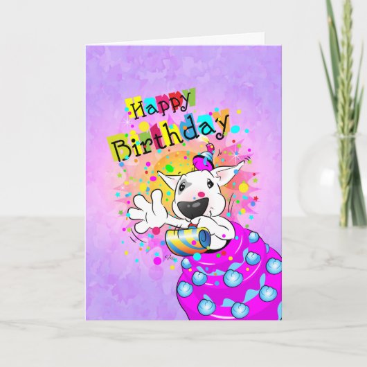 Bull Terrier Cartoon Kaart "Happy Birthday" (Voorkant)