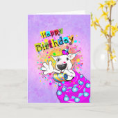 Bull Terrier Cartoon Kaart "Happy Birthday" (Gele Bloem)