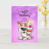 Bull Terrier Cartoon Kaart "Happy Birthday" (Gele Bloem)
