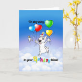 Bull Terrier Cartoon Kaart "Happy Birthday" (Gele Bloem)