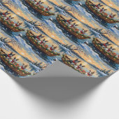 Bull Terrier Christmas Boat Holiday Cadeaupapier (Hoek)