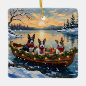 Bull Terrier Christmas Boat Holiday Keramisch Ornament (Voorkant)