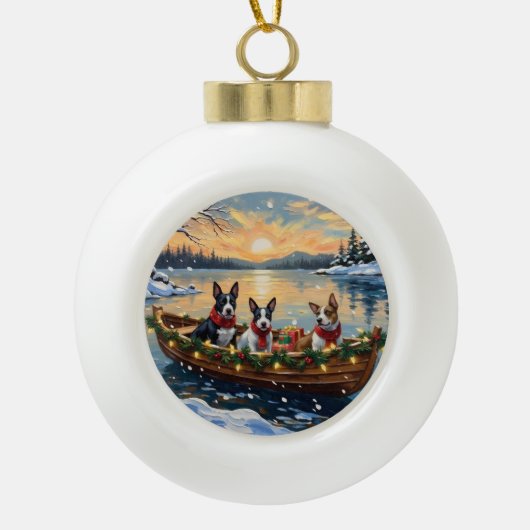 Bull Terrier Christmas Boat Holiday Keramische Bal Ornament (Voorkant)