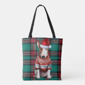 Bull Terrier Christmas Dog Green Seasonal Plaid Tote Bag (Achterkant)