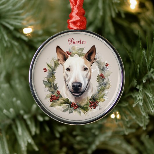 Bull Terrier Christmas Pet Memorial Hondenras Metalen Ornament (Boom)