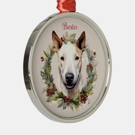 Bull Terrier Christmas Pet Memorial Hondenras Metalen Ornament (Rechts)