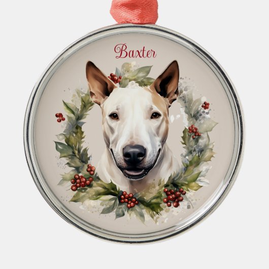 Bull Terrier Christmas Pet Memorial Hondenras Metalen Ornament (Voorkant)