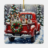 Bull Terrier Christmas Red Truck Holiday Keramisch Ornament (Achterkant)