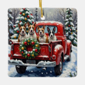 Bull Terrier Christmas Red Truck Holiday Keramisch Ornament (Voorkant)