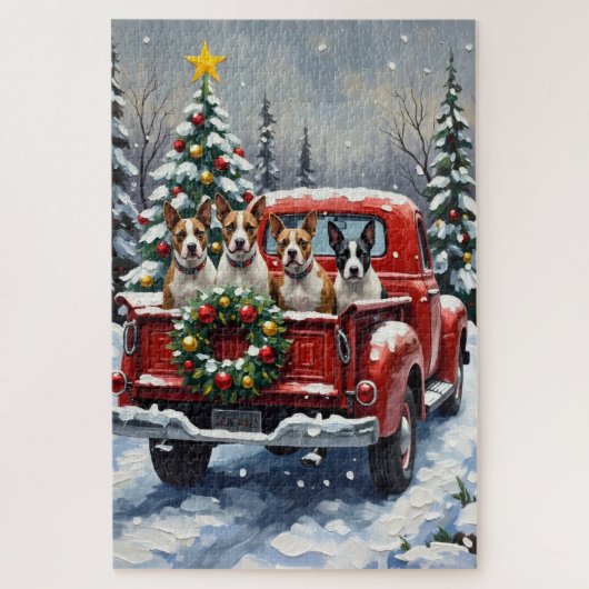 Bull Terrier Christmas Red Truck Holiday Legpuzzel (Verticaal)