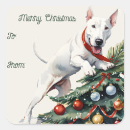 Bull Terrier & Christmas Tree Gift Label Sticker